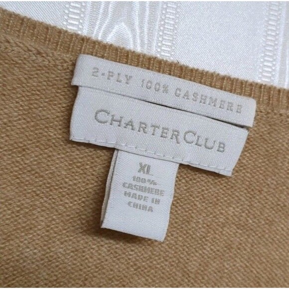 Charter Club 2-Ply Cashmere Sweater Women X-Large V-Neck Long Sleeves Beige XL - Picture 4 of 7
